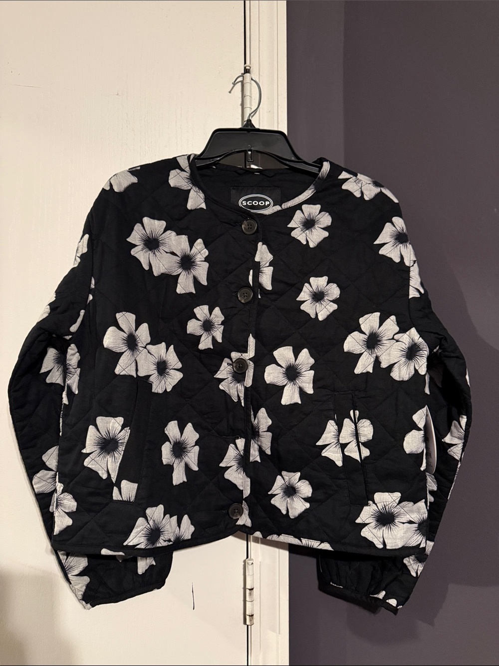 Scoop Black Floral Quilted Jacket